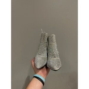 New Silver Rhinestone Block Heel Ankle Boots Pointed Toe Sparkly Booties